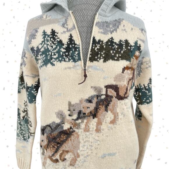 Vintage Ralph Lauren Wool Sweater Sled Dog Huskies Winter Holiday Hoodie Size S - Picture 4 of 16